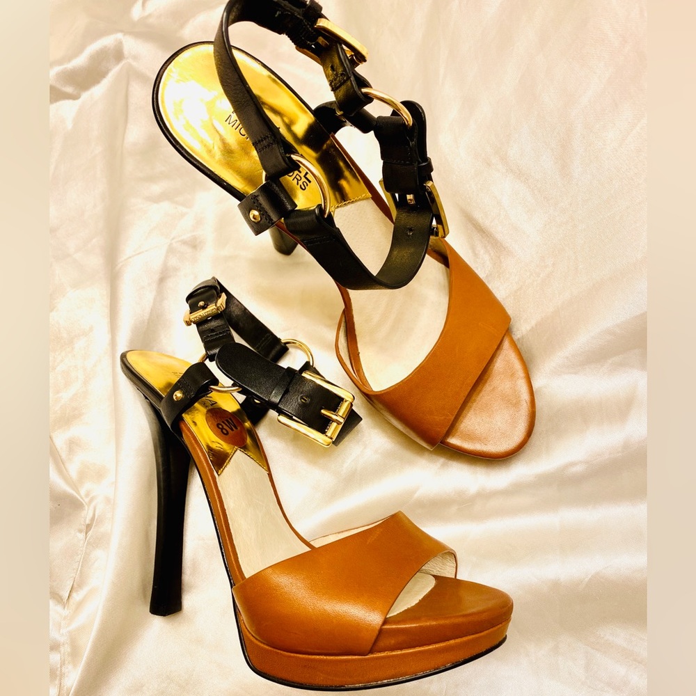 MK Equestrian Hardware Stiletto Open Toe Leather Michael Kors strappy sandals